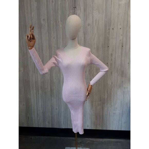 WANTROY Dress Long Sleeve V Neck Knit Bodycon Stretchable Sweater Dresses Clothe - Picture 1 of 1